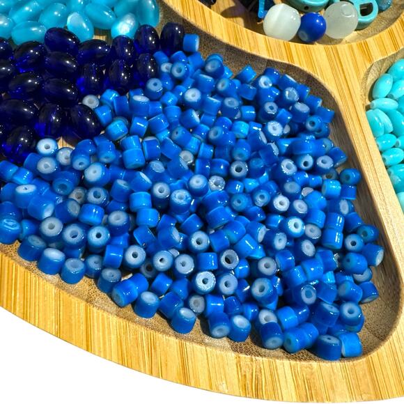 Blue Bead Lot - Glass Acrylic Resin Charms Peace Signs Stars Mixed Shapes - Picture 2 of 9